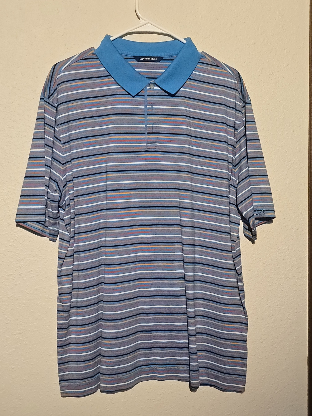 Cutter & Buck Light Blue and Blue Striped Polo with Bright Blue Collar